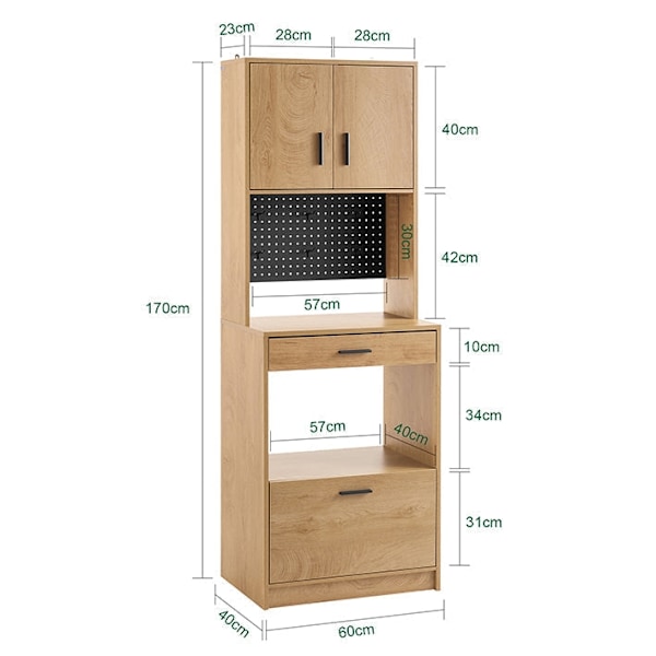 Rootz Retro Kitchen Cabinet - Moderna förvaringsskåp - Pegboardhyllor - Optimal förvaringsutrymme - 60x170x40cm