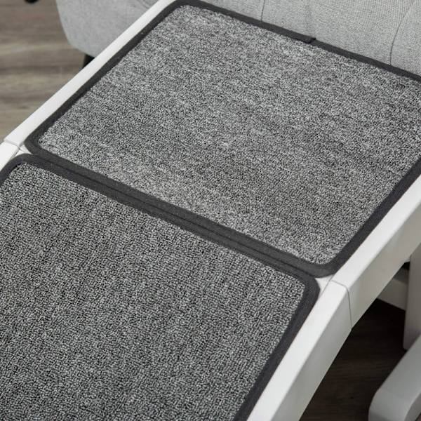 Rootz Pet Ramp - Med halkfri matta - Hundtrappa - Furu - Vit + Grå - 125 x 40 x 35,5 cm