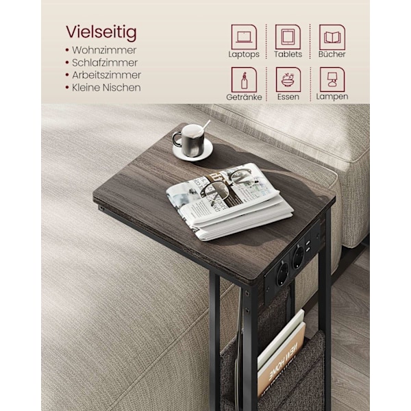 Rootz Modern Sidebord - Endebord - Sengebord - Spånplade - Stål - Polyesterstof - 30cm x 40cm x 62cm
