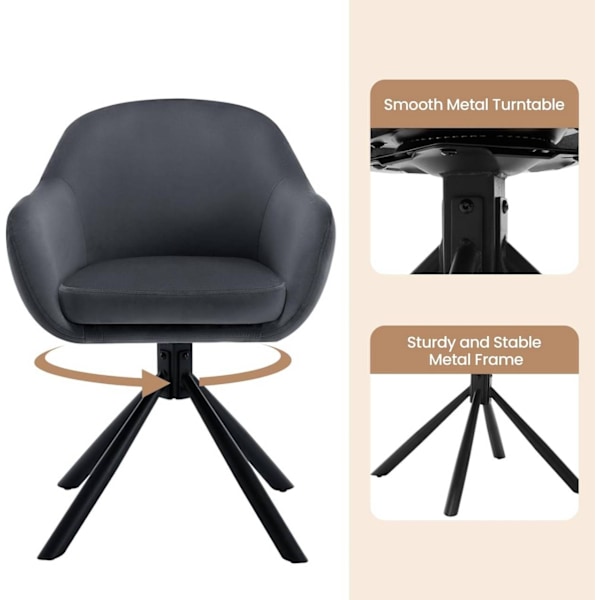 Rootz kääntyvä ruokatuoli - Moderni - Sametti - Pehmeä vaahtomuovipehmuste - 57cm x 79cm x 62cm - 360° Kääntö - Ergonominen muotoilu
