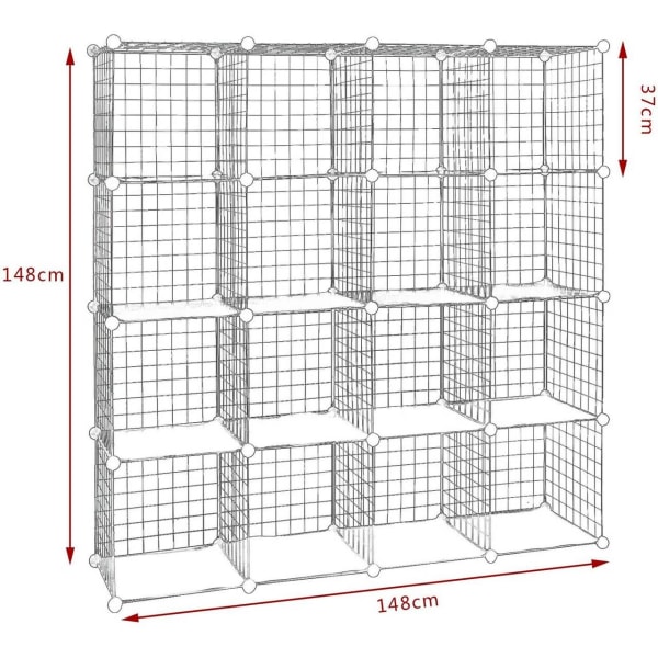 Rootz multifunktionelt trådhyldesystem - Opbevaringsstativ - Organiseringshylder - Holdbar jernramme - Kan tilpasses - Nem montering - 148 cm x 148 cm