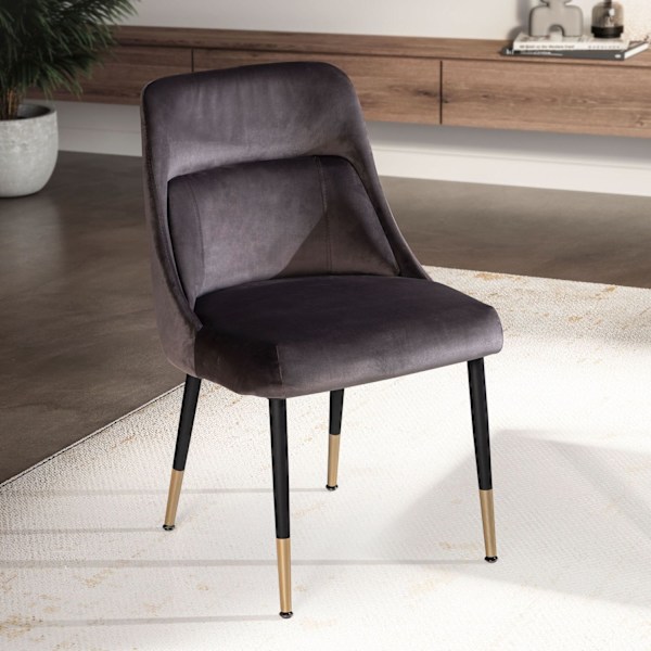 Rootz Modern Design -ruokailutuoli - Keittiötuoli - Samettipäällinen - Metalliset jalat - 49 cm x 85 cm x 56 cm - Harmaa ja kulta - Mukava pehmuste -