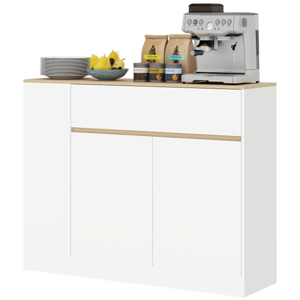 Rootz skænkeskab - Stor opbevaringsarrangør - Konsoltabel - Rigelig opbevaring - 105 x 30 x 81,5 cm - Moderne hvid - Brun finish