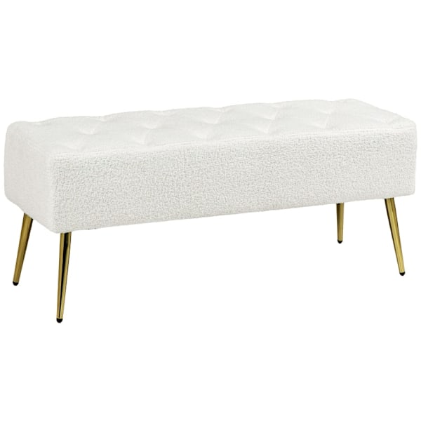 Rootz sengebænk med imiteret lammeuldsbetræk - Polstret bænk - Soveværelsesbænk - Tyk polstring - Stålben - Cremefarvet - 112 cm x 41 cm x 46 cm
