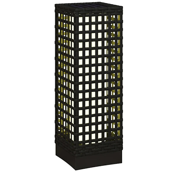 Rootz Garden Light - Ulkovalaisin aurinkomoduulilla - Automaattinen päällekytkentä - 8 h Käyttöaika - Rottinkilook - Teräs - Musta - 15,5 x 15,5 x 46