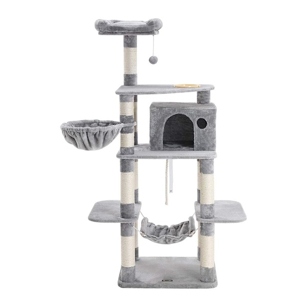 Rootz Cat Bowl - Artificiellt linne - Kattvänlig Mjuk - Stor plattform - Skrapbräda - 1 Korg-2 Hus - Platssparande katt - Carb Certified Chipboard Ply