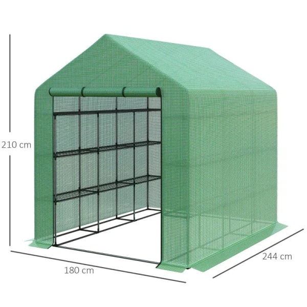 Rootz Drivhus - Folie Drivhus - Walk-in Drivhus - Med 8 hylder - Kold Ramme - Grøn - 244 x 180 x 210 cm