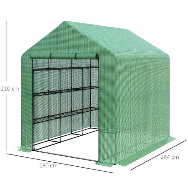 Rootz Greenhouse - Kalvokasvihuone - Walk-in kasvihuone - 8 hyllyllä - Kylmäkehys - Vihreä - 244 x 180 x 210 cm