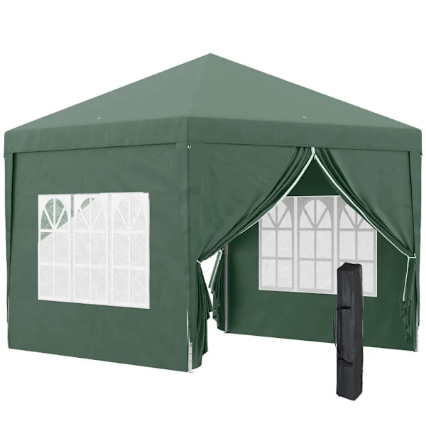 Rootz Camping Gazebo - Bryllupsfest - Baldakintelttelt - Pop Up Gazebo - Bæretaske - Vinduer - Stålramme - Grøn - 2,95 x 2,95 m x 2,58 m