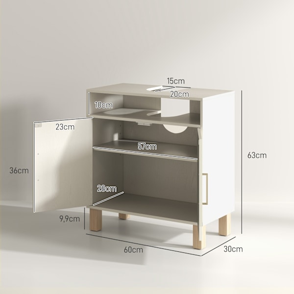 Rootz Badeværelse Enhed Vaskbassinskab - 2 Door Badeværelse Opbevaring - Justerbare hylder - Fugtbestandig - 60x30x63 cm
