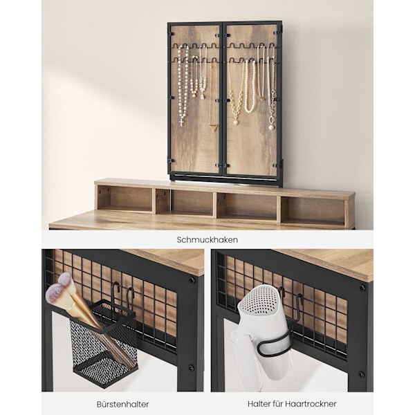 Rootz Sminkbord - Sminkbord - Spånskivakonstruktion - Ek brun-svart finish - Modern Glam Style - 40cm x 90cm x 141cm