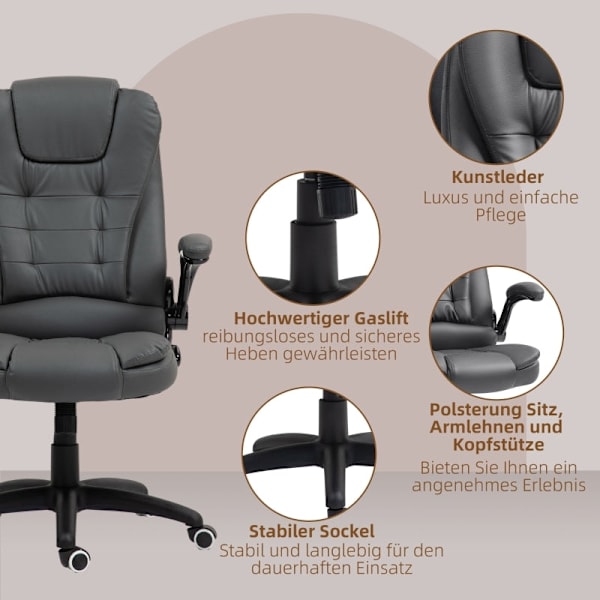Rootz Executive Chair - Datorstol - Kontorsstol - Imiterat läder - Justerbar höjd - 60cm x 69cm x 111-121cm