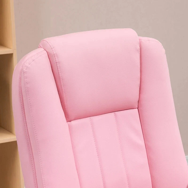 Rootz kontorstol med fodstøtte - Justerbart ryglæn - Højdejusterbart - 5 hjul - Kunstlæder - Pink + Hvid - 65cm x 68cm x 116cm