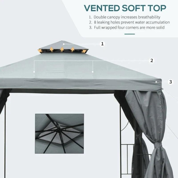 Rootz Metal Gazebo - Trädgårdspaviljong - Bröllopsfestpaviljong - 295 cm x 295 cm x 270 cm