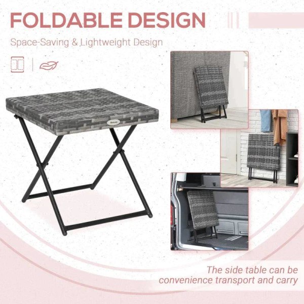 Rootz Havebord - Sammenklappeligt sidebord i rattaneffekt - Grå - 40 x 40 x 40 cm