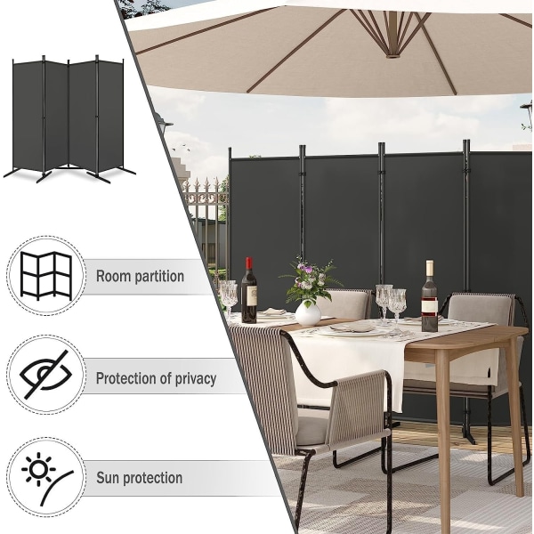 Rootz Premium foldbar privatskærm - Rumdeler - Udendørs skillevæg - Holdbar polyester - Alsidig og bærbar - Nem installation - 223 cm x 172 cm