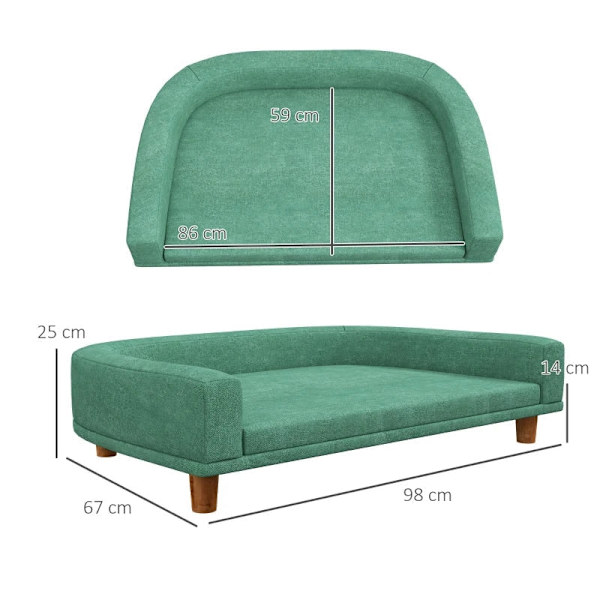 Rootz Hundeseng - Tyk pude - Hundesofa - Elegant design - Pet Sofa - Eukolyptus - Polyester-MDF - Grøn - 68L x 68W x 35H cm