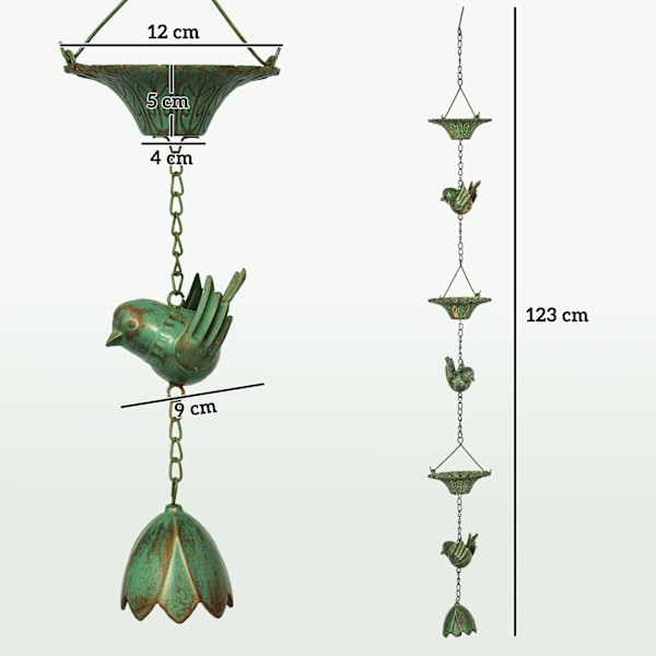 Rootz 3er Set Rain Chain - Drain Chain - Rainflow Chain - Korrosionsbestandig - 123 cm X Ø12CM til let havedekoration