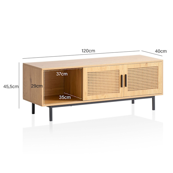Rootz Lowboard TV-kaappi - 120 cm puinen tammi TV-taso - TV lipasto - Wieniläinen punos - Ajaton tyyli - Tilava säilytystila - Kestävä rakenne - 120 c