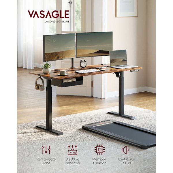 Rootz Elektriskt stående skrivbord - Justerbart skrivbord - Sit Stand-skrivbord - Spånskiva/solid stål - 70cm x 160cm x 72-120cm - Whisper Quiet - 1,5