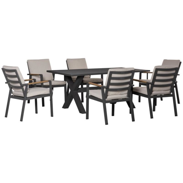 Rootz Garden Set - Uteplats Set - Med 6 stolar och 1 bord - Aluminium/Plast - Grå