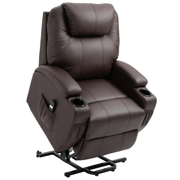 Rootz afslapningsstol - Ståhjælp - Inklusiv fjernbetjening - Kopholder - Justerbart ryglæn - Kunstlæder - Brun - 84L x 92W x 109H cm