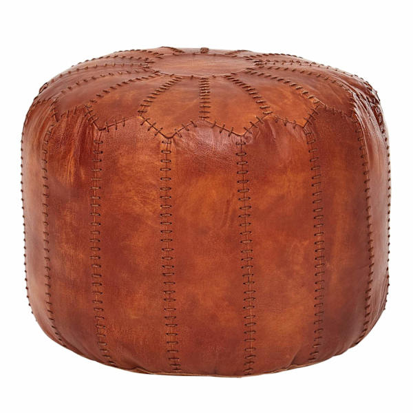 Rootz Pouf - Nahkapussi - Aitoa nahkaa - Jakkara - Verhoiltu täkki - Pyöreä pussi - 52 x 40 x 52 cm - Ruskea