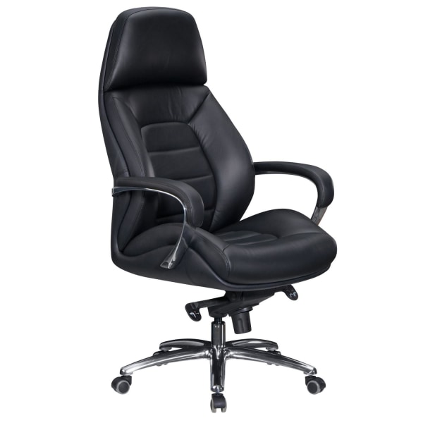 Rootz designer kontorstolebetræk i ægte læder sort skrivebordsstol op til 120 kg - XXL design direktionsstol, højdejusterbar - Ergonomisk drejestol me