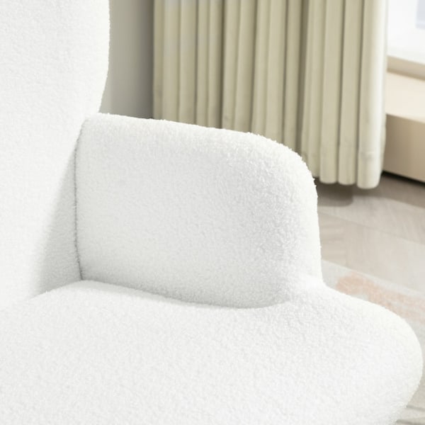 Rootzin siipituoli jakkara - Lounge -tuoli - Aksenttituoli - Korkea selkäkuvuus - 73W x 68D X 111H CM, 52W X 38D X 40H CM, WHITE SHERPA -POINTI, KULTA