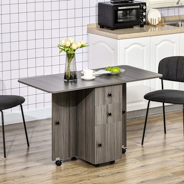 Rootz folding matbord - köksbord - utrymmebesparande - 2 hyllor och 2 lådor - 120 cm x 60 cm x 76,5 cm - grå
