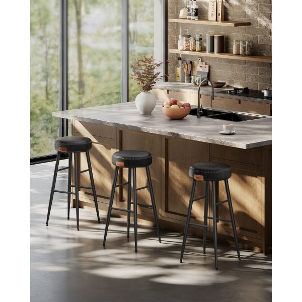 Rootz 2-delads set barstolar - Kökspallar - Sitsar i mothöjd - Stålram - Högelastiskt skum - PU syntetiskt läder - Plywood - 51,6 cm x 51,6 cm x 76,2