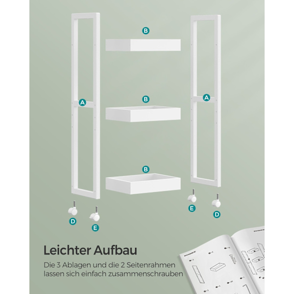 Rootz White Storage Cart - Rullvagn - Utility Cart - MDF och bambu - Lätt - Rymlig - Enkel montering - 20cm x 30cm x 80cm