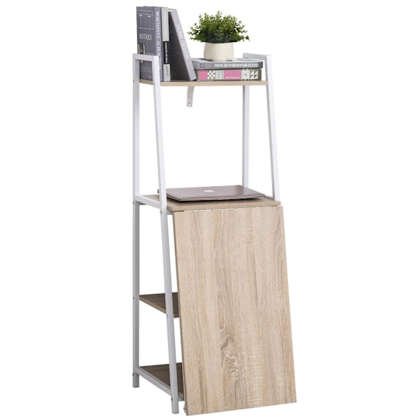 Rootz Desk - Foldable Desk - Bookcase - 4 Levels - Computer Desk - Processed Wood - Metal - White - Oak