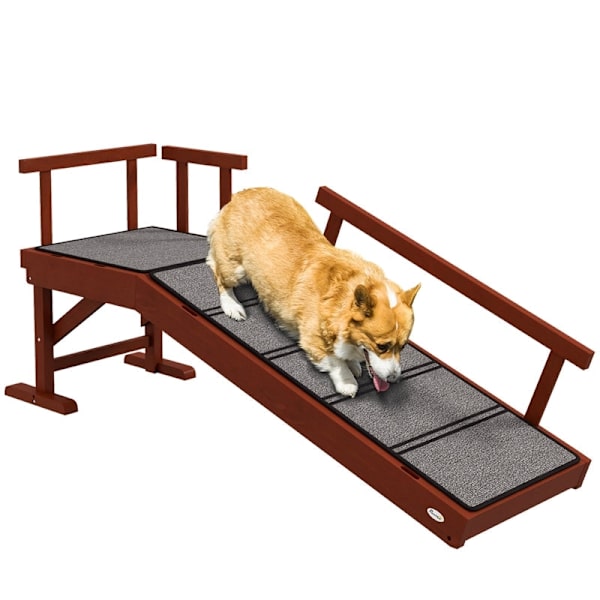 Rootz hundramp - husdjursramp - lutning hundramp - furu - halkfri matta - 125cm x 40cm x 56cm