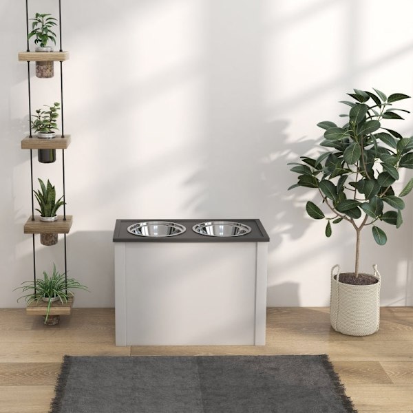 Rootz foderstativ til kæledyr - Forhøjet hundefoder - Hævede kæledyrsskåle - Beskytter nakke og ryg - 60L x 30W x 42H cm