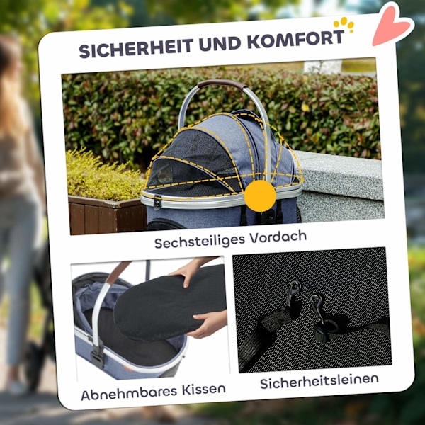 Rootz 3 i 1 Dog Buggy - Pet Car Seat - Foldbar Carrier - Lätt design - 83 cm x 61 cm x 103 cm, blått, silver