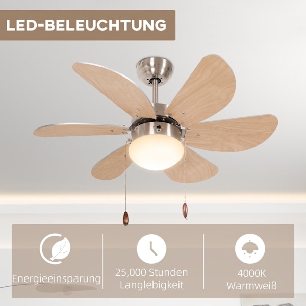 Rootz takfläkt med ljus - Kedjedragbrytare - 3 hastigheter - Energieffektiv belysning - Mångsidigt luftflöde - Tyst drift - 76 cm x 76 cm x 41,5 cm -