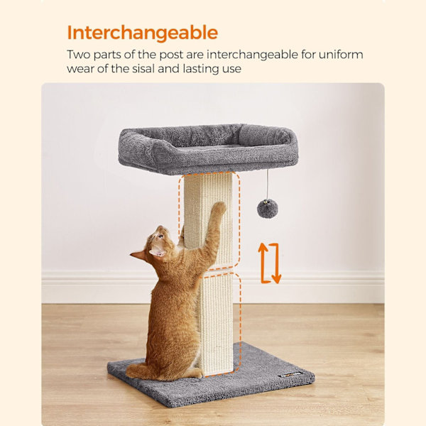 Rootz Cat-skrapstolpe - Cat Tree - Cat Climbing Tower - Hållbara material - Bred plattform - Lätt att rengöra - Stabil bas - 45cm x 40cm x 71cm