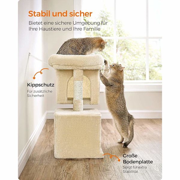 Rootz Cat Skrapstolpe - Kattträd - Kattklätterställning - Spånskivakonstruktion - Plyschöverdrag - Sisalrep - 40cm x 30cm x 67cm