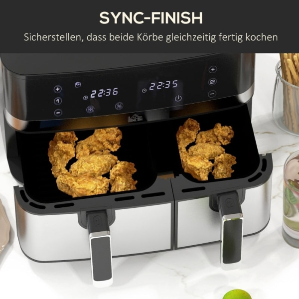 Rootz Hot Air Fryer - Rasvakeitin - Kaksikoriinen rasvakeitin - 2700 W - 8 asetusta - Älykäs viimeistely - Terveellisempiä aterioita - 41,8 cm x 39,2