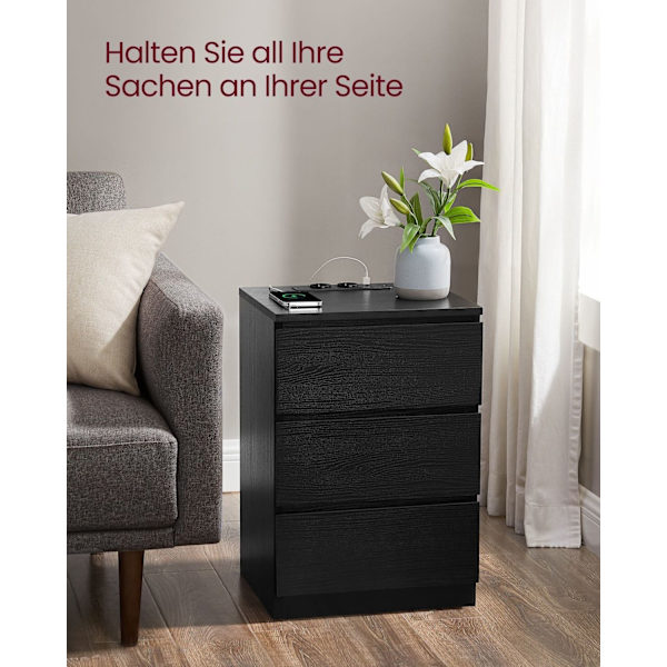 Rootz sidebord med 3 skuffer - Natbord - Natbord - Moderne design - Ibenholts sort finish - 45cm x 40cm x 60cm