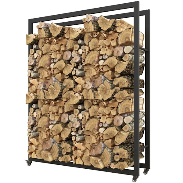 Rootz Brændestativvogn - Træopbevaringsholder - Log Caddy - Metalramme - Mobil - Indendørs Udendørs - 120cm x 32cm x 151cm