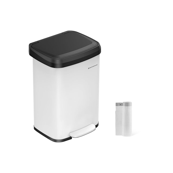 Rootz 50L stålaffaldsspand med låg - Affaldsspand - Skraldespand - Holdbar PP-plast - Håndfri betjening - Lugtkontrol - Pladsbesparende design - 40,4