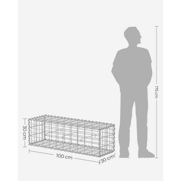 Rootz Gabion Planter - Stenkurv - Dekorativ havevæg - Galvaniseret stål - 100cm x 30cm x 30cm