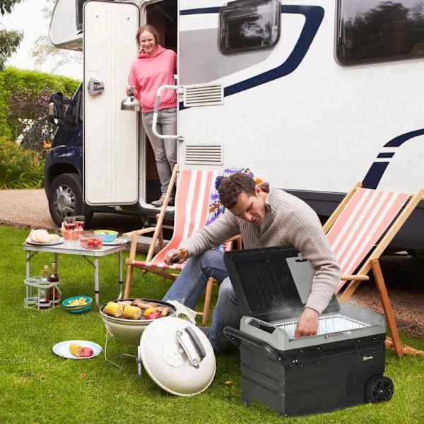Rootz Portable Kyl - Bilkyl - Kyl - Campingkyl - Resekyl - Kylbox - 40l Med LED-belysning - Med Handtag Transport - Grå/Svart