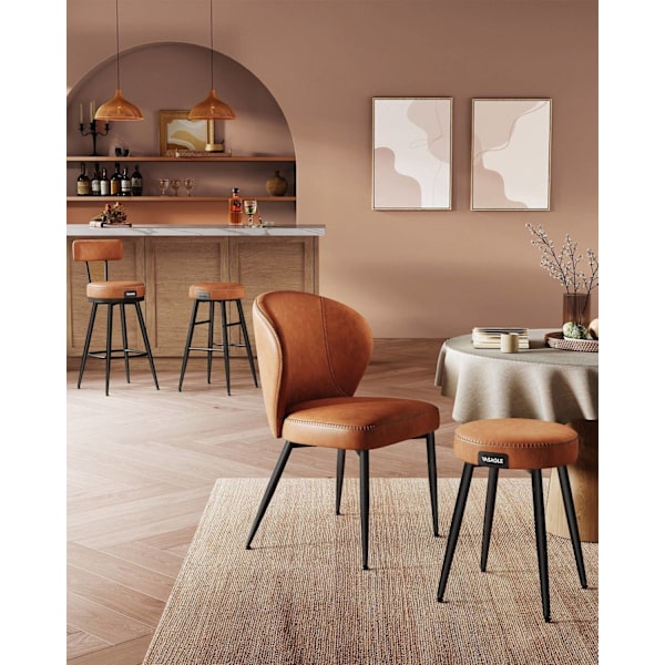 Rootz sæt med 2 karamelbrune barstole - høj skammel - køkkenskammel - PU-læder - 54 cm x 54 cm x 91 cm (D x B x H)