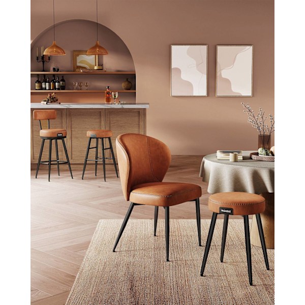 Rootz Set med 2 karamellbruna barstolar - Hög pall - Kökspall - PU-läder - 54cm x 54cm x 91cm (D x B x H)