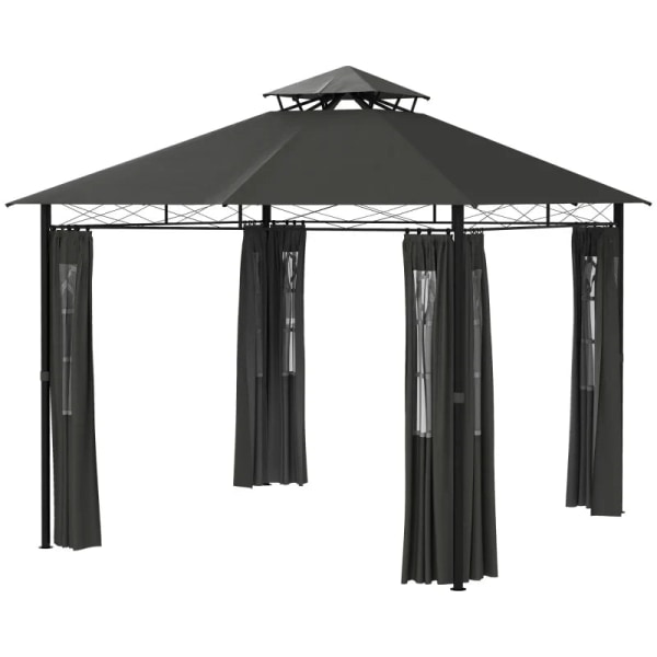 Rootz Garden Gazebo - Paviljong Partytält - Tvåvåningstak - Luftcirkulation - Metall-polyester - Svart+mörkgrå - 2,95L x 2,95W x 2,85H m
