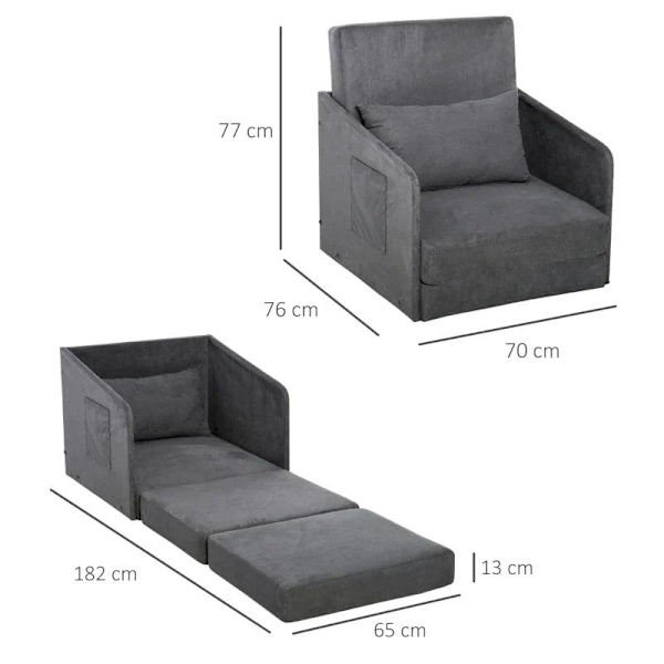 Rootz Sovesofa - Lænestolsseng - Vaskbart betræk - Enkeltgulvsstol - Blød lænestol - Blød - Grå - 70 x 76 x 77 cm