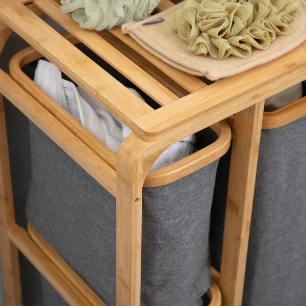 Rootz-pyykkikori - bambu pyykkikori - 3 irrotettavaa koria - luo
